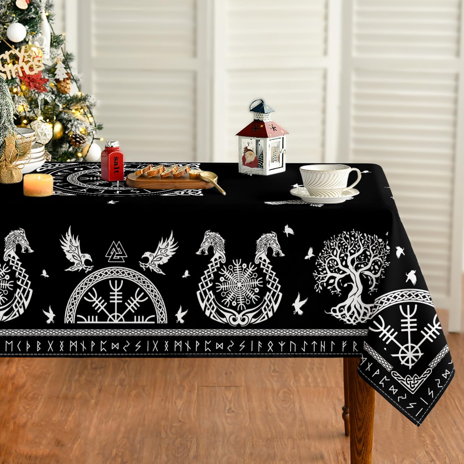 Board Game Vikings - สีดําไวกิ้ง Raven หมวกกันน็อก Awe สี่เหลี่ยมผืนผ้าผ้าปูโต๊ะกันน้ํา Party