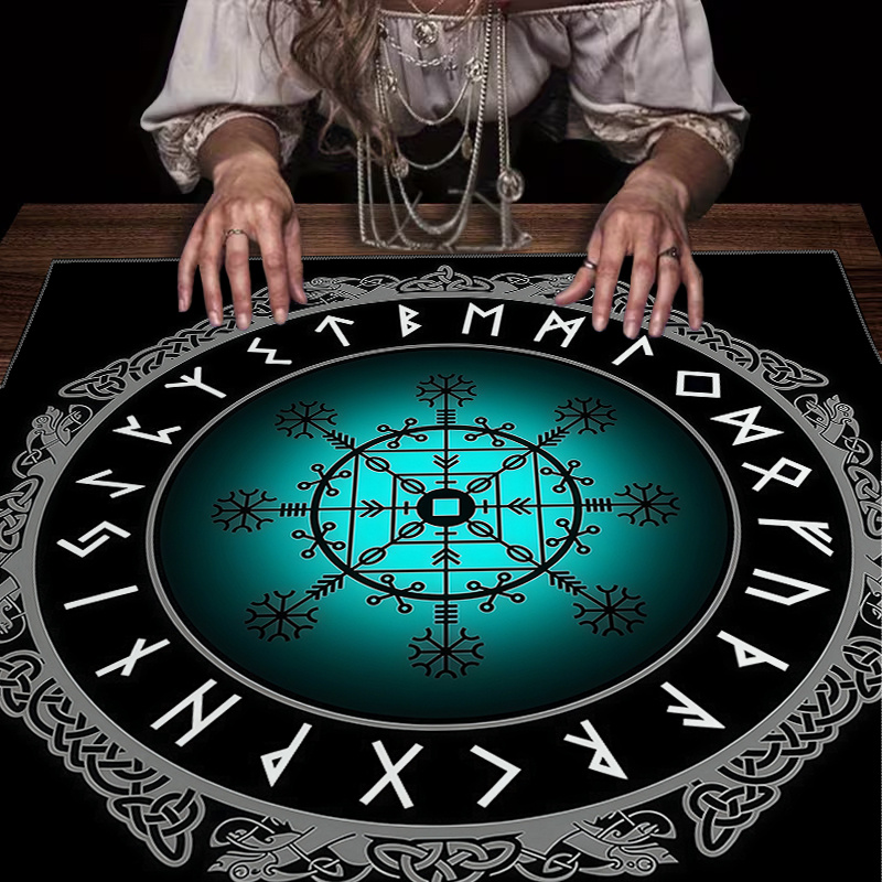 Board Game Vikings - ผ้าปูโต๊ะไพ่ทาโรต์ลายเข็มทิศไวกิ้งสไตล์นอร์ดิก 1 ผืน สำหรับทำสมาธิ ทำนายดวงชะตา โหราศาสตร์